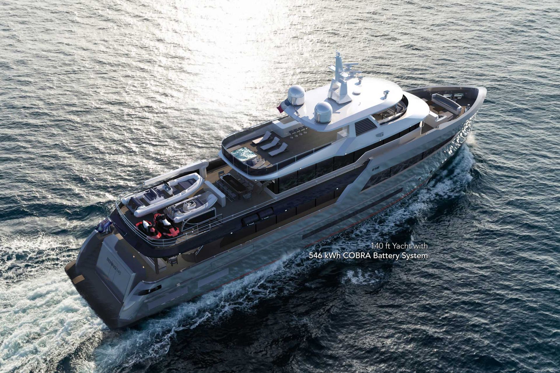 Yacht of 140ft length equipped with a 546 kWh COBRA Battery System